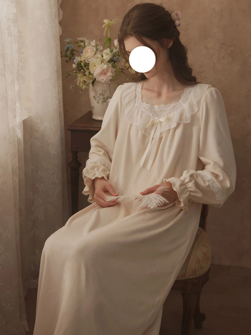 Apricot Pink Lantern Sleeve Fleece Pajamas Soft Warm Loungewear for Winter