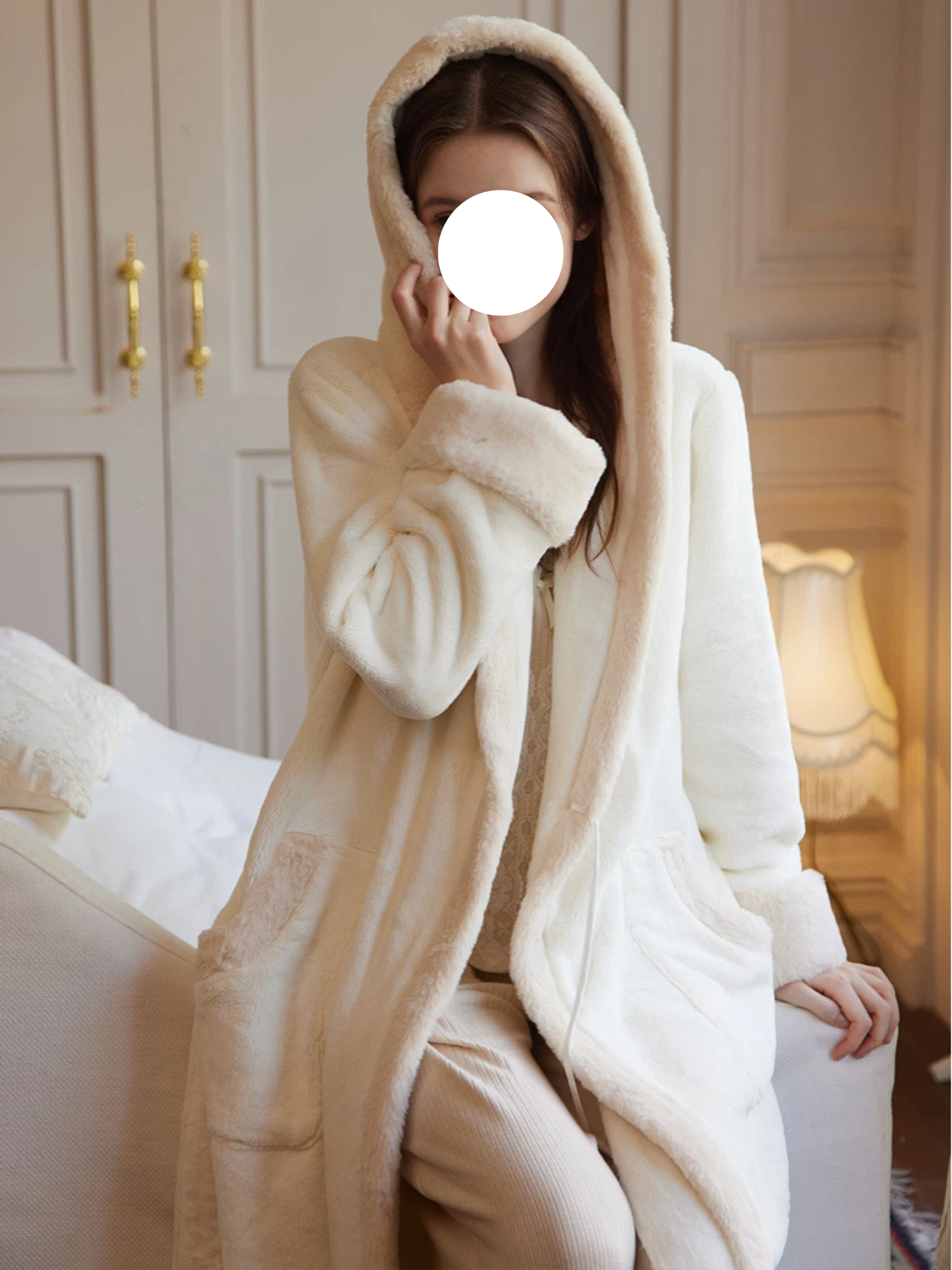 Pink Blue Lace Lapel Flannel Pajamas Robe Ruffled Hem Lantern Winter