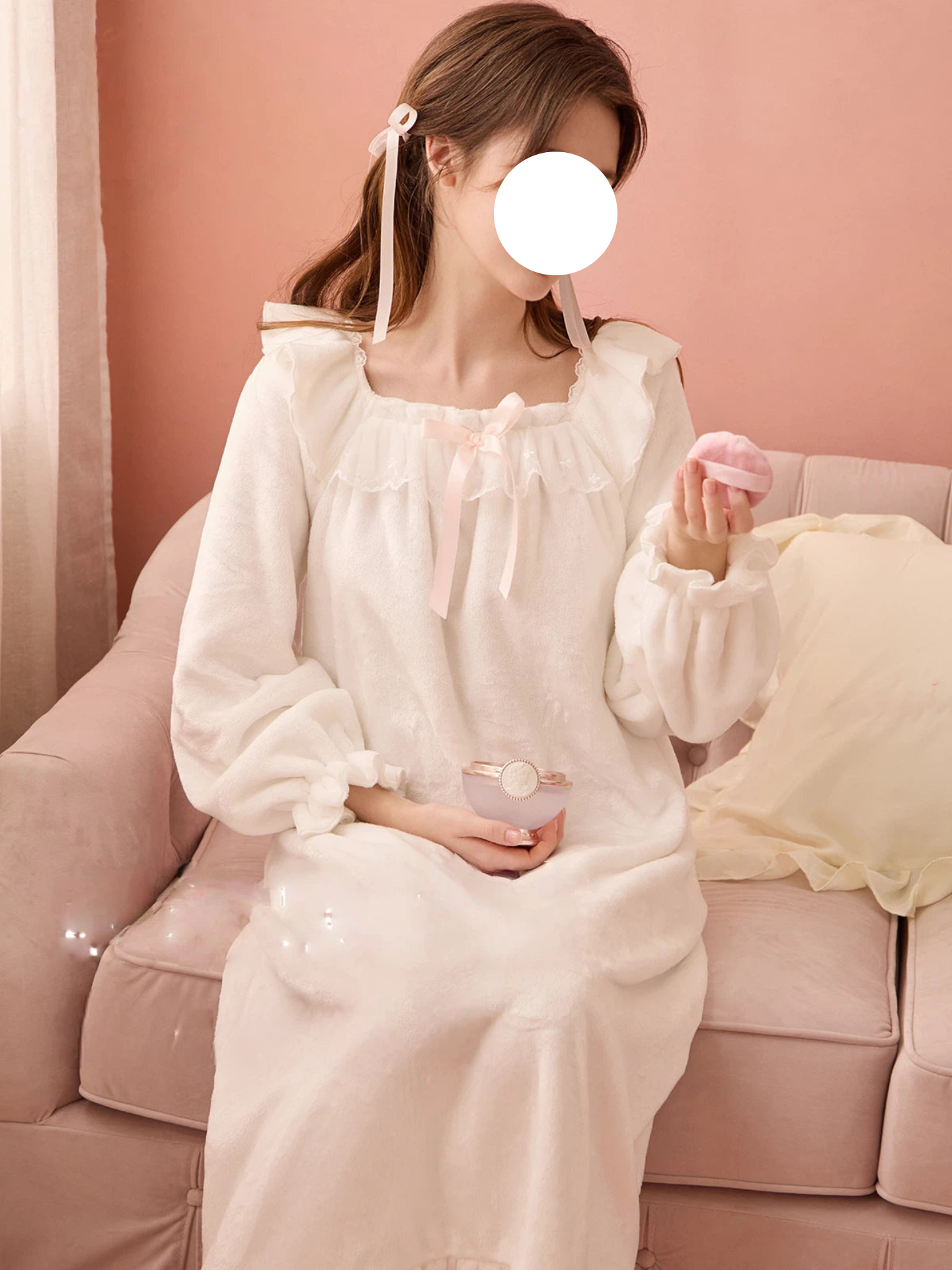 Cream White Plush Fleece Pajamas Cloud Soft Loungewear for Winter Spring Sleep