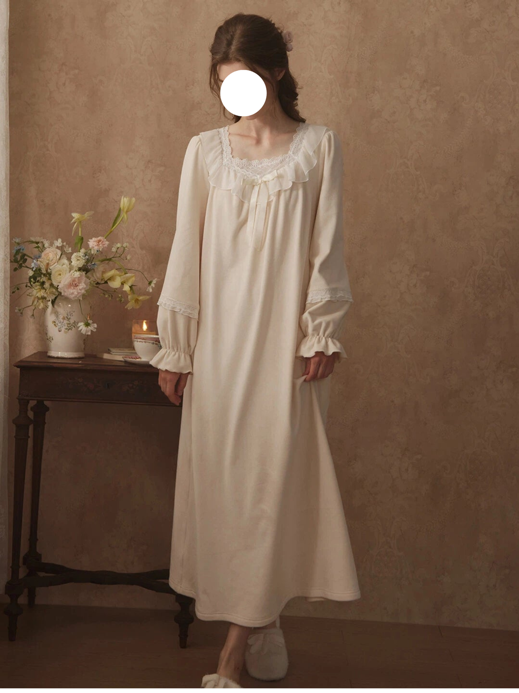 Apricot Pink Lantern Sleeve Fleece Pajamas Soft Warm Loungewear for Winter