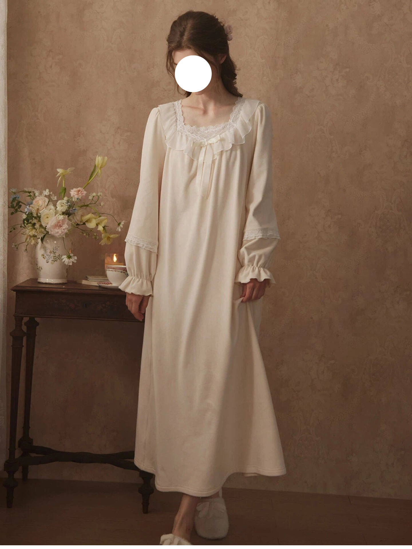 Apricot Pink Lantern Sleeve Fleece Pajamas Soft Warm Loungewear for Winter