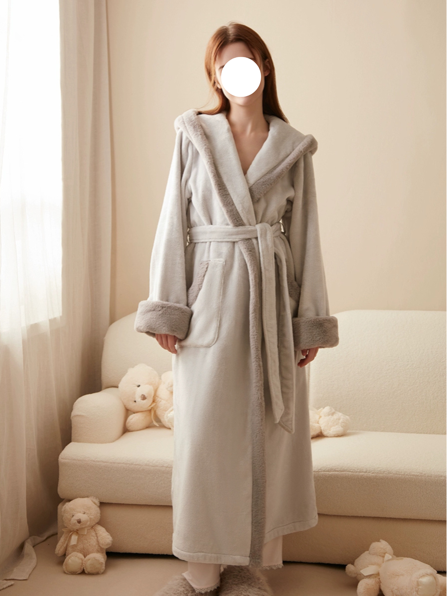 Pink Blue Lace Lapel Flannel Pajamas Robe Ruffled Hem Lantern Winter