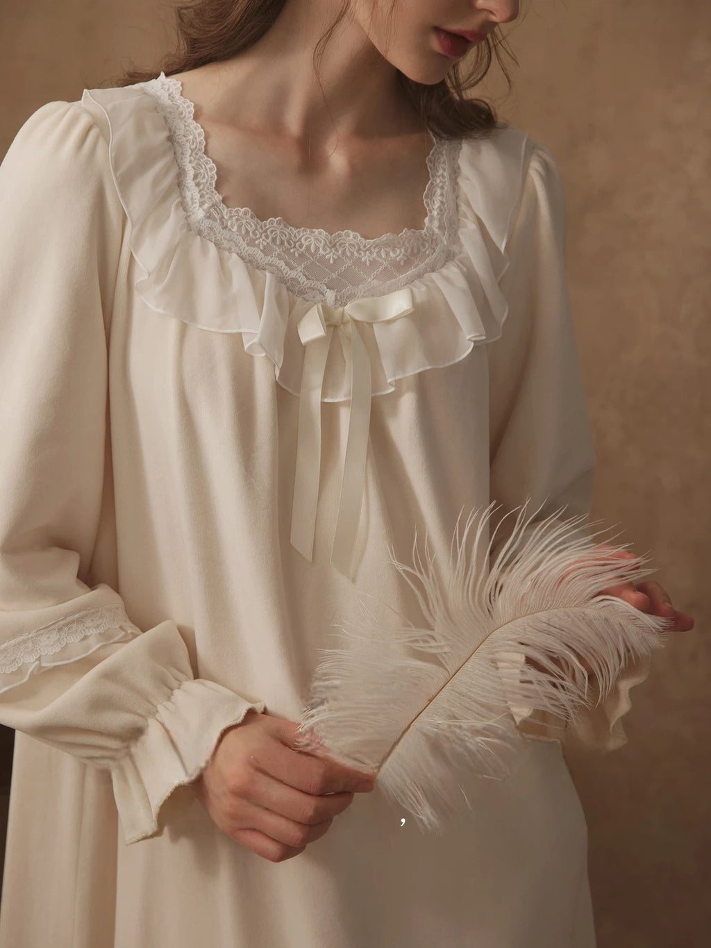 Apricot Pink Lantern Sleeve Fleece Pajamas Soft Warm Loungewear for Winter