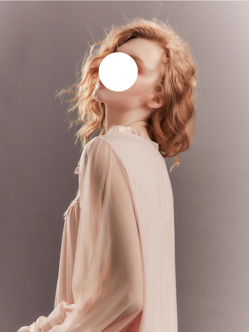 Pink French Round Neck Lace Pajamas Gown Bow Sheer Sleep Wear for Spring