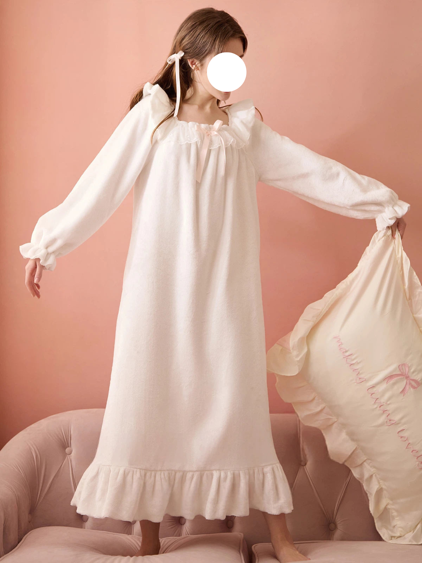 Cream White Plush Fleece Pajamas Cloud Soft Loungewear for Winter Spring Sleep